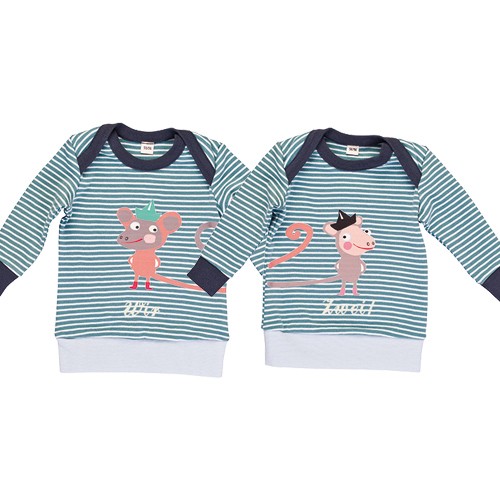 Baby t-shirt for twins &quot;Monkey&quot; – &quot;Wir&quot; + &quot;Zwei&quot; (set)