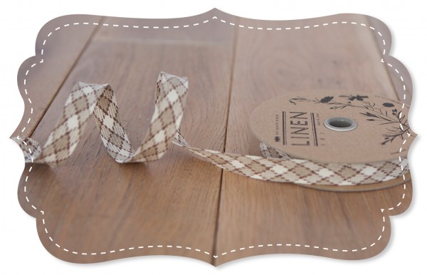 Organic linen ribbon - chequered brown