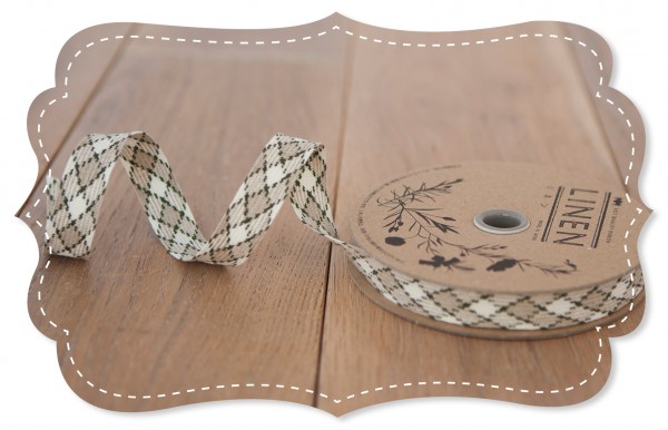 Organic linen ribbon - chequered green